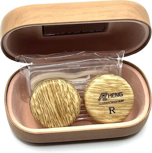 Wood Grain Contact Lens Case Compact Eye Contact Case for Travelling Portable Contact Box with Mirror Rectangle，Cute Colorful Especially Fresh Brown 4 Piece Set in Saudi Arabia