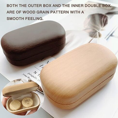 Wood Grain Contact Lens Case Compact Eye Contact Case for Travelling Portable Contact Box with Mirror Rectangle，Cute Colorful Especially Fresh Brown 4 Piece Set in Saudi Arabia