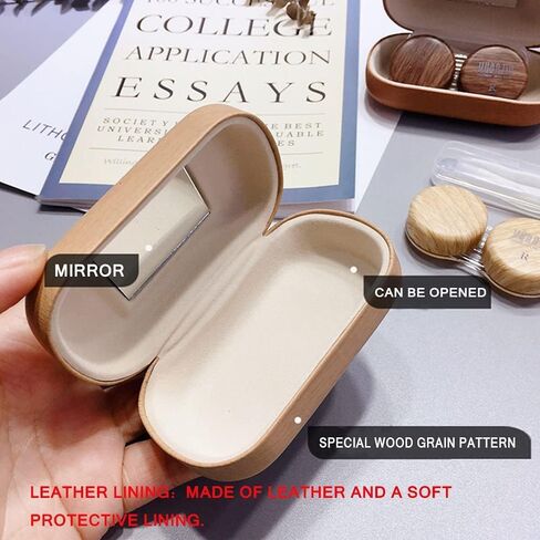 Wood Grain Contact Lens Case Compact Eye Contact Case for Travelling Portable Contact Box with Mirror Rectangle，Cute Colorful Especially Fresh Brown 4 Piece Set in Saudi Arabia