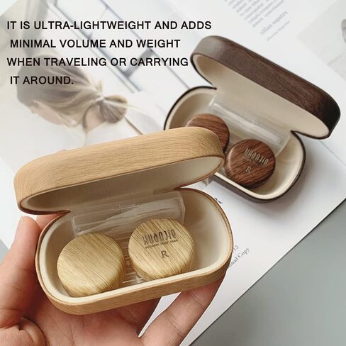 Wood Grain Contact Lens Case Compact Eye Contact Case for Travelling Portable Contact Box with Mirror Rectangle，Cute Colorful Especially Fresh Brown 4 Piece Set in Saudi Arabia