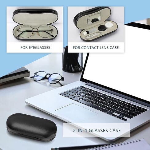 2 in 1 Contact Lens Case and Glasses Case - Double Sided Portable Contact Lens Case and Eyeglasses Case with Mirror,Tweezer and Contact Lens Solution Bottle,Storage Kit for Travel (Black) in Saudi Arabia