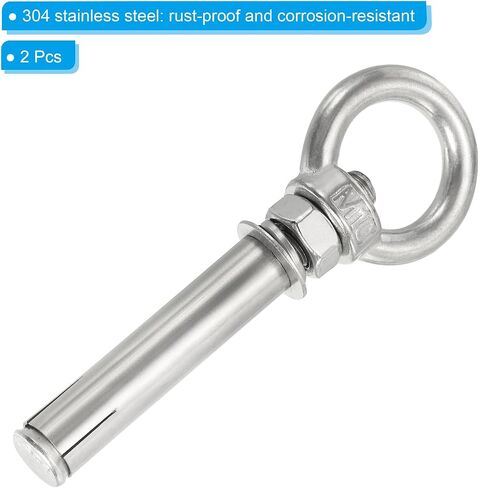 PATIKIL Expansion Eye Bolt M10x90mm, 2 Pack 304 Stainless Steel Shoulder Anchors Eyebolt Screw with Eye Ring for Concrete Brick Walls Canopy Engineering Rigging Silver in Saudi Arabia