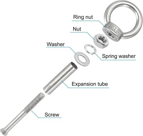 PATIKIL Expansion Eye Bolt M10x90mm, 2 Pack 304 Stainless Steel Shoulder Anchors Eyebolt Screw with Eye Ring for Concrete Brick Walls Canopy Engineering Rigging Silver in Saudi Arabia