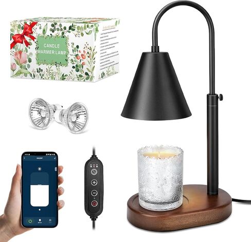 Candle Warmer Lamp with Timer, Adjustable Height Dimmable Lamp Candle Warmer, Vintage Candle Lamp Warmer with Solid Wood Base, Fits All Size Jar Candles (Include 2 Bulbs) in Saudi Arabia