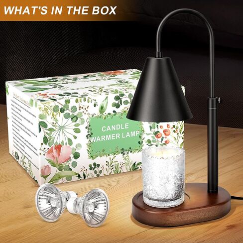 Candle Warmer Lamp with Timer, Adjustable Height Dimmable Lamp Candle Warmer, Vintage Candle Lamp Warmer with Solid Wood Base, Fits All Size Jar Candles (Include 2 Bulbs) in Saudi Arabia