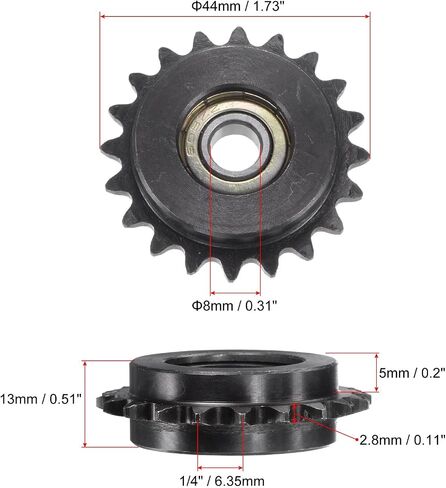 uxcell #25 Chain Idler Sprocket, 8mm Bore 1/4" Pitch 19 Tooth Sprocket Tensioner, C45 Carbon Steel 25 Roller Chain Sprocket with Bearing for ISO 04C Chain, 2Pcs in Saudi Arabia