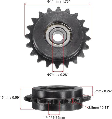 uxcell #25 Chain Idler Sprocket, 8mm Bore 1/4" Pitch 19 Tooth Sprocket Tensioner, C45 Carbon Steel 25 Roller Chain Sprocket with Bearing for ISO 04C Chain, 2Pcs in Saudi Arabia