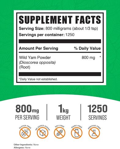 BulkSupplements.com مسحوق اليام البري - مكمل عشبي، مكمل اليام البري، مسحوق جذر اليام البري - خالي من الغلوتين، 800 مجم لكل وجبة، 1 كجم (2.2 رطل) (عبوة من قطعة واحدة) in Saudi Arabia