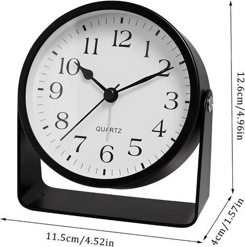 Analog Alarm Clock - 4.5" Silent Non Ticking Small Clock with Light, Rotatable Stand Metal Desk Clock Battery Operated, Simple Design for Living Room Decor/ Bedroom/Bedside/Shelf (Black-Arabic) in Kuwait