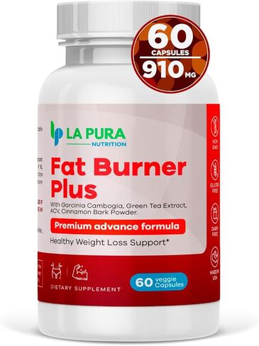 LaPura Fat Burner Plus، 60 كبسولة (عبوتان) - دعم فقدان الوزن، مثبط الشهية، معزز الطاقة، تركيبة ممتازة - مستخلص الشاي الأخضر وحبوب القهوة الخضراء، مسحوق لحاء القرفة in Kuwait