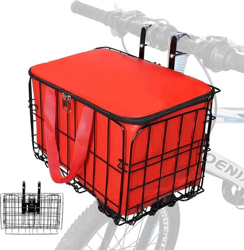 Bike Folding Basket, Bike Front Basket with Detachable Lining Bag, Electric Bicycle Metal Basket, Suitable for Carrying Dogs, Food, Books, Groceries and Large Bicycle Rear Basket. in Kuwait