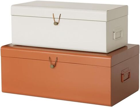 American Atelier Daven Decorative Metal Box Trunks | Set of 2 | Vintage Style Storage with Loop Closures | Space Saving Organizer for Home Toy Box, College Dorm, & Office Use (White & Orange) in Saudi Arabia