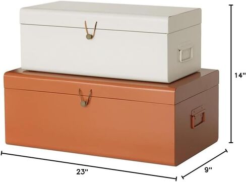 American Atelier Daven Decorative Metal Box Trunks | Set of 2 | Vintage Style Storage with Loop Closures | Space Saving Organizer for Home Toy Box, College Dorm, & Office Use (White & Orange) in Saudi Arabia