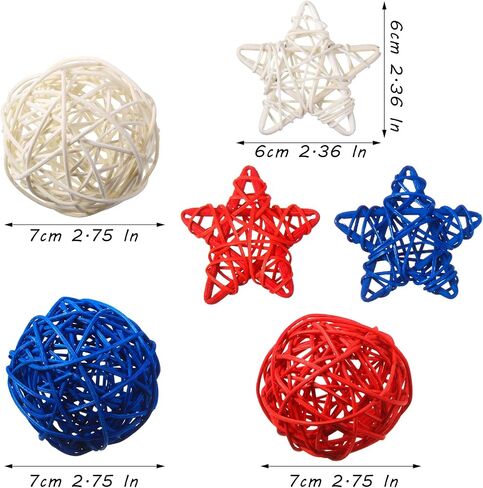 21 Pcs 4th of July Rattan Wicker Ball Decoration Rattan Balls Star Patriotic Ball Star Shaped Decorations Red White Blue Vase Bowl Fillers for Home Decor Independence Day Woven Decorative Balls in Saudi Arabia