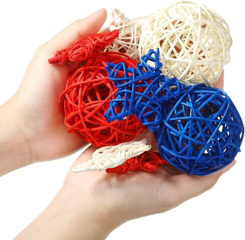 21 Pcs 4th of July Rattan Wicker Ball Decoration Rattan Balls Star Patriotic Ball Star Shaped Decorations Red White Blue Vase Bowl Fillers for Home Decor Independence Day Woven Decorative Balls in Saudi Arabia