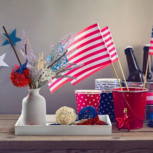 21 Pcs 4th of July Rattan Wicker Ball Decoration Rattan Balls Star Patriotic Ball Star Shaped Decorations Red White Blue Vase Bowl Fillers for Home Decor Independence Day Woven Decorative Balls in Saudi Arabia