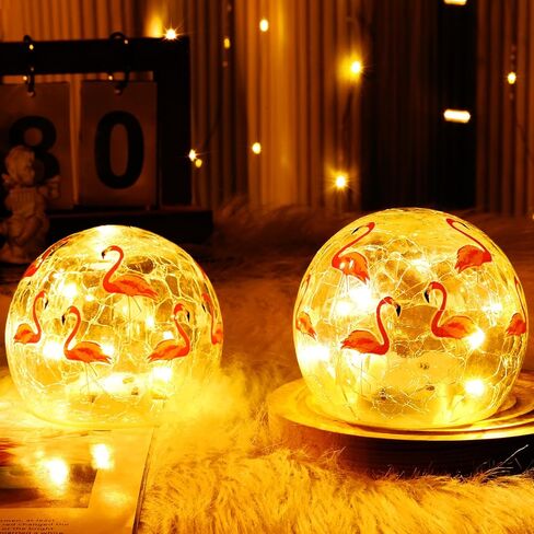 2 جهاز كمبيوتر شخصى فلامنغو LED ضوء الليل 4 بوصة كرة زجاجية ديكور الطاولة الوردي فلامنغو ديكورات الحفلات ديكور الغرفة الاستوائية أضواء الكرات الزخرفية لحفلة هاواي لوا الصيفية in Kuwait
