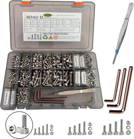 1520Pcs Hex Socket Head Cap Screws Sets Metric Stainless Steel M5 M4 M3 Screw Nuts and Bolts Assortment Kit with Flat Washers Lock Washers Machine Bolt in Saudi Arabia
