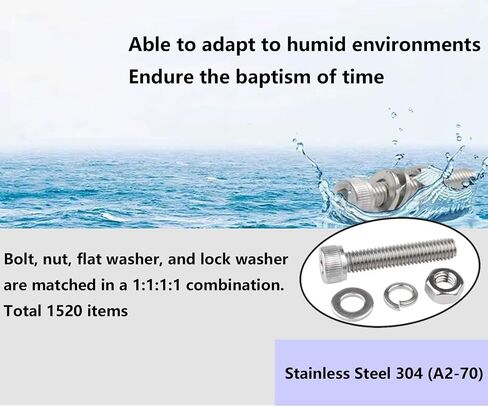 1520Pcs Hex Socket Head Cap Screws Sets Metric Stainless Steel M5 M4 M3 Screw Nuts and Bolts Assortment Kit with Flat Washers Lock Washers Machine Bolt in Saudi Arabia