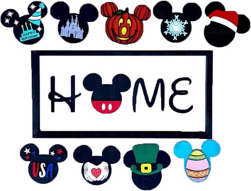 Cute Welcome Door Sign Welcome to Our Home,Interchangeable Gift Door Hanger Sign/Mouse Head Home Sign,10 Interchangeable Welcome Door Sign for Front Door Home Decor (A) in Saudi Arabia