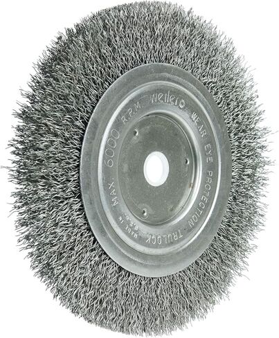 Weiler 01095 6" Narrow Face Crimped Wire Wheel, Short Trim.008" Steel Fill, 5/8"-1/2" Arbor Hole, Made in The USA (Pack of 10) in Saudi Arabia