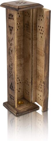 Wooden Incense Stick & Cone Burner Holder Tower Large Organic Eco Friendly Ash Catcher Agarbatti Holder Rustic Style Hand Carved for Meditation Yoga Aromatherapy Home Fragrance Products in Saudi Arabia