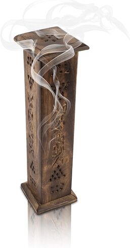 Wooden Incense Stick & Cone Burner Holder Tower Large Organic Eco Friendly Ash Catcher Agarbatti Holder Rustic Style Hand Carved for Meditation Yoga Aromatherapy Home Fragrance Products in Saudi Arabia