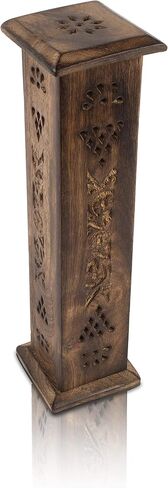 Wooden Incense Stick & Cone Burner Holder Tower Large Organic Eco Friendly Ash Catcher Agarbatti Holder Rustic Style Hand Carved for Meditation Yoga Aromatherapy Home Fragrance Products in Saudi Arabia