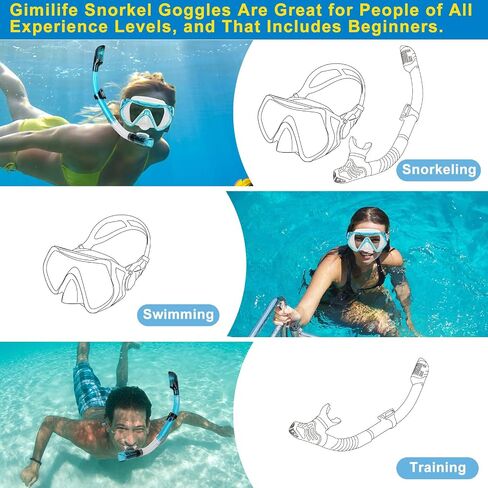 Adult Snorkeling Set, Gimilife 4 in 1 Diving Mask and Dry Top Snorkeling Gear for Audults Snorkeling Scuba Diving Swimming Travel in Saudi Arabia
