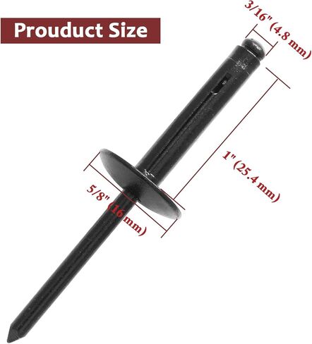 60 قطعة من المسامير العمياء ذات الحافة الكبيرة 3/16 بوصة × 1 بوصة، مسامير من الألومنيوم الأسود، قطر الحافة 5/8 بوصة (16 مم) in Kuwait