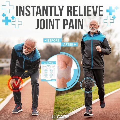 رقع الركبة من جي جي كير - 28 قطعة من رقع الركبة لتخفيف الآلام بقوة إضافية - رقعة تخفيف آلام الركبة 5.5 سم × 3.9 سم، رقعة تخفيف آلام الركبة لالتهاب المفاصل والالتهابات وعرق النسا والعضلات والمفاصل in Kuwait