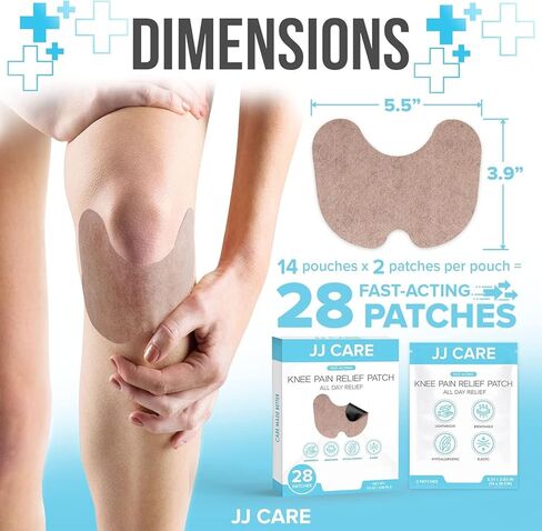 رقع الركبة من جي جي كير - 28 قطعة من رقع الركبة لتخفيف الآلام بقوة إضافية - رقعة تخفيف آلام الركبة 5.5 سم × 3.9 سم، رقعة تخفيف آلام الركبة لالتهاب المفاصل والالتهابات وعرق النسا والعضلات والمفاصل in Kuwait
