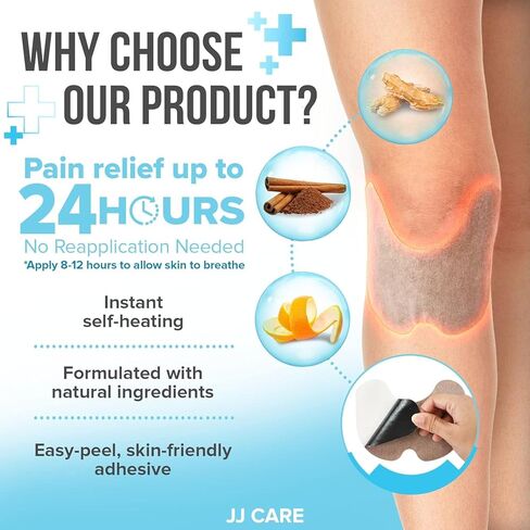 رقع الركبة من جي جي كير - 28 قطعة من رقع الركبة لتخفيف الآلام بقوة إضافية - رقعة تخفيف آلام الركبة 5.5 سم × 3.9 سم، رقعة تخفيف آلام الركبة لالتهاب المفاصل والالتهابات وعرق النسا والعضلات والمفاصل in Kuwait