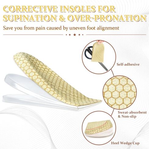 Corrective Insoles for Supination & Over-Pronation, Orthotics Medial & Lateral Heel Wedge Inserts for Foot Alignment, Bow Legs, Knee Pain (Black-2 Layers, L: Women 8-12/Men: 7.5-13) in Saudi Arabia