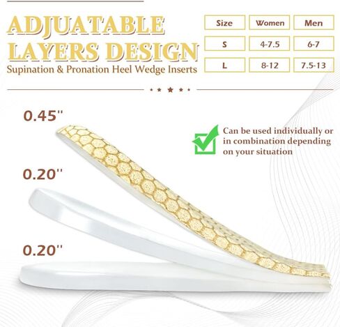 Corrective Insoles for Supination & Over-Pronation, Orthotics Medial & Lateral Heel Wedge Inserts for Foot Alignment, Bow Legs, Knee Pain (Black-2 Layers, L: Women 8-12/Men: 7.5-13) in Saudi Arabia