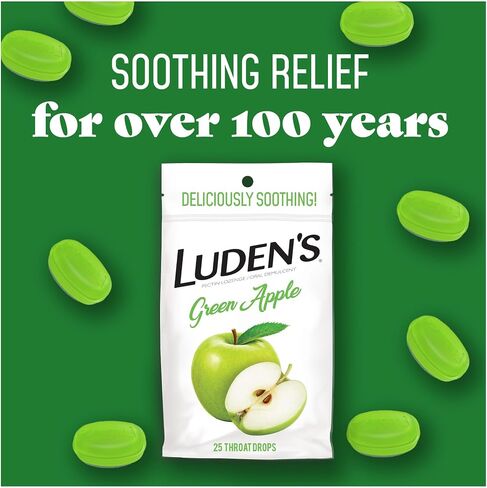 Luden's قطرات الحلق بالتفاح الأخضر، لتخفيف التهاب الحلق، 25 قطعة، 12 عبوة in Kuwait