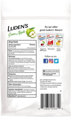 Luden's قطرات الحلق بالتفاح الأخضر، لتخفيف التهاب الحلق، 25 قطعة، 12 عبوة in Kuwait