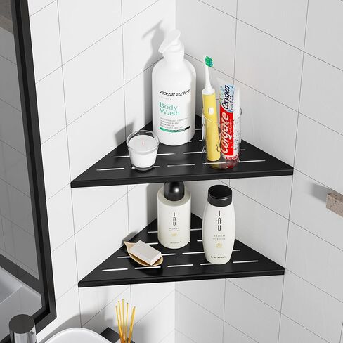 Neodrain 10 بوصة مجموعة أرفف حائط الزاوية الذهبية مكونة من 2، أرفف زاوية عائمة للجدار، 304 أرفف تخزين جدارية من الفولاذ المقاوم للصدأ للحمام، بدون حفر in Saudi Arabia