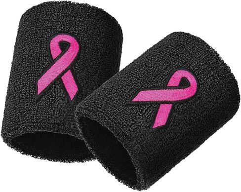 12 Pack Breast Cancer Awareness Wristbands Bulk Pink Ribbon Sweatbands for Boys Men and Women, Basketball Baseball Running and Supporting breast Cancer Awareness Month (Black) in Saudi Arabia
