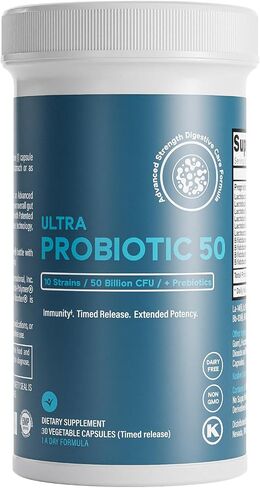 البريبايوتكس والبروبيوتيك 50 مليار وحدة تشكيل مستعمرة للنساء والرجال - بروبيوتيك Bifidobacterium Lactobacilli الذي يتم إطلاقه بمرور الوقت لصحة الجهاز الهضمي، وتخفيف الانتفاخ، صنع في الولايات المتحدة الأمريكية، بروبيوتيك حي للشريعة اليهودية مع ألياف الشمس  in Saudi Arabia