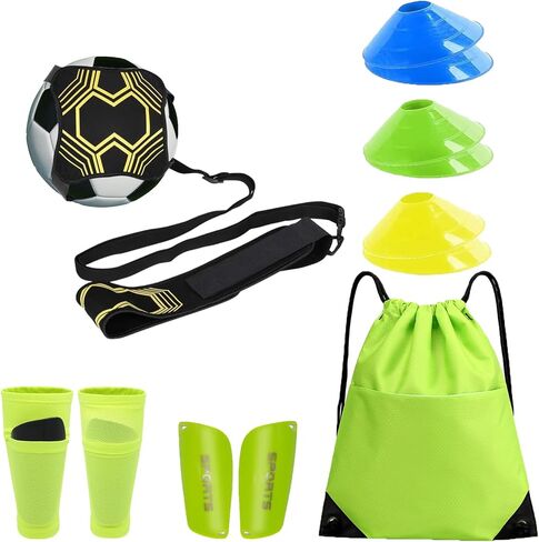 Soccer Training Equipment Solo Soccer Kick Trainer for Kids & Youth, Juggling Practice Equipment Soccer Stuff with Small Shin Guard&Shin Guard Sleeves Skills Improvement Gifts for Boys Girls in Kuwait