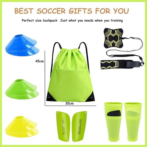 Soccer Training Equipment Solo Soccer Kick Trainer for Kids & Youth, Juggling Practice Equipment Soccer Stuff with Small Shin Guard&Shin Guard Sleeves Skills Improvement Gifts for Boys Girls in Kuwait