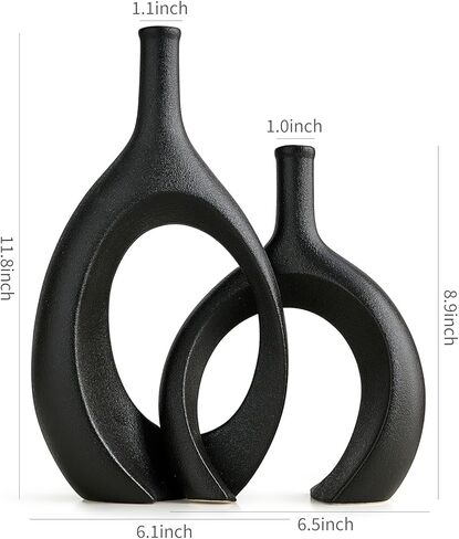 AWNR Ceramic Vase Home Decor: Set of 2 Black Vases for Flowers Centerpieces for Dining Table Unique Flower Vase for Living Room Bedroom Kitchen in Kuwait