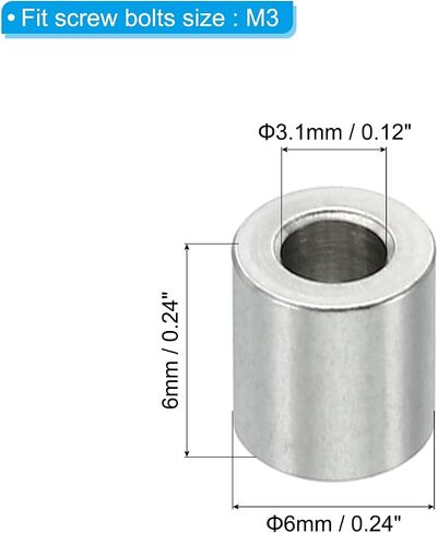 PATIKIL M3 Stainless Steel Spacers, 10 Pcs Metal Spacer Stainless Steel 3.1mm ID x 6mm OD X10mm L Stainless Steel Spacers Screw Standoff Round for 1/8 Inch or M3 Screw Bolts in Saudi Arabia
