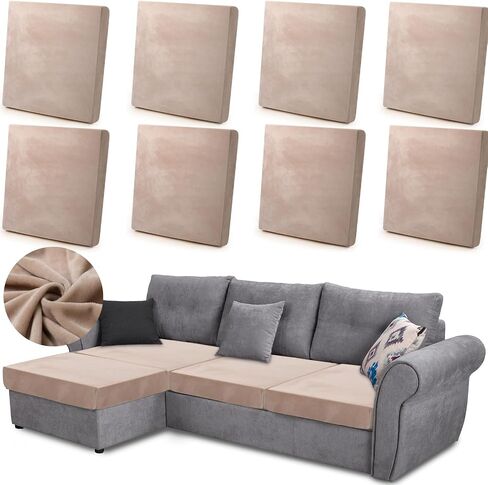 Newwiee 8 Pcs Velvet Stretch Cushion Covers for Outdoor Patio Furniture Soft Velvet Sofa Seat Couch Covers Replacement Sofa Cover Patio Slipcover Individual Washable Chair Cushion Cover(Cream White) in Saudi Arabia