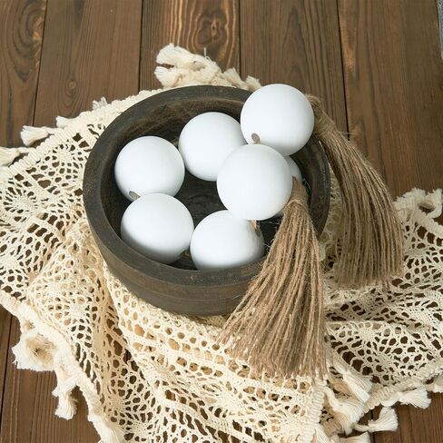 OMISHE Extra Large Wood Bead Garland with 2" Diameter Wooden Beads, 25.5" Long Rustic Farmhouse Wooden Beads Garland with Tassels, Decorative Beads Boho Decorations for Home Table Mantle Natural Beige in Kuwait