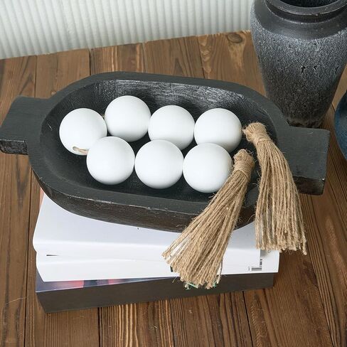 OMISHE Extra Large Wood Bead Garland with 2" Diameter Wooden Beads, 25.5" Long Rustic Farmhouse Wooden Beads Garland with Tassels, Decorative Beads Boho Decorations for Home Table Mantle Natural Beige in Kuwait
