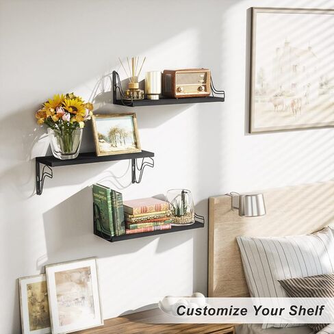 SRIWATANA Floating Shelves Wall Mounted Set of 3, Storage and Decorative Wood Shelf for Bathroom, Bedroom, Living Room, Kitchen, Laundry Room (Black - Red) in Saudi Arabia