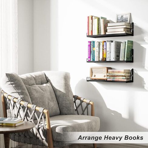 SRIWATANA Floating Shelves Wall Mounted Set of 3, Storage and Decorative Wood Shelf for Bathroom, Bedroom, Living Room, Kitchen, Laundry Room (Black - Red) in Saudi Arabia