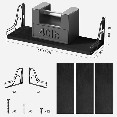 SRIWATANA Floating Shelves Wall Mounted Set of 3, Storage and Decorative Wood Shelf for Bathroom, Bedroom, Living Room, Kitchen, Laundry Room (Black - Red) in Saudi Arabia